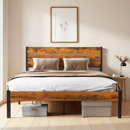 Metal Frame Bed Frame with Headboard, No Box Spring, Features Sturdy Wood Slats to Support 800 Lbs, Can Be Purchased Separately Or with a 2pcs Bedside Organizer (Fabric Drawer with 2 Storage Unit Compartments), Suitable for Bedroom, Living Room