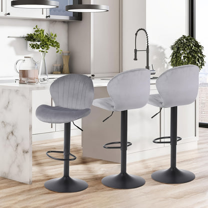 Classic Bar Stools (2/3pcs), Velvet Height Adjustable Swivel Barstools with Back And Footrest, Counter Stools, Kitchen Stools, 300 Lbs Weight Capacity, Black, Blue, Green, Grey