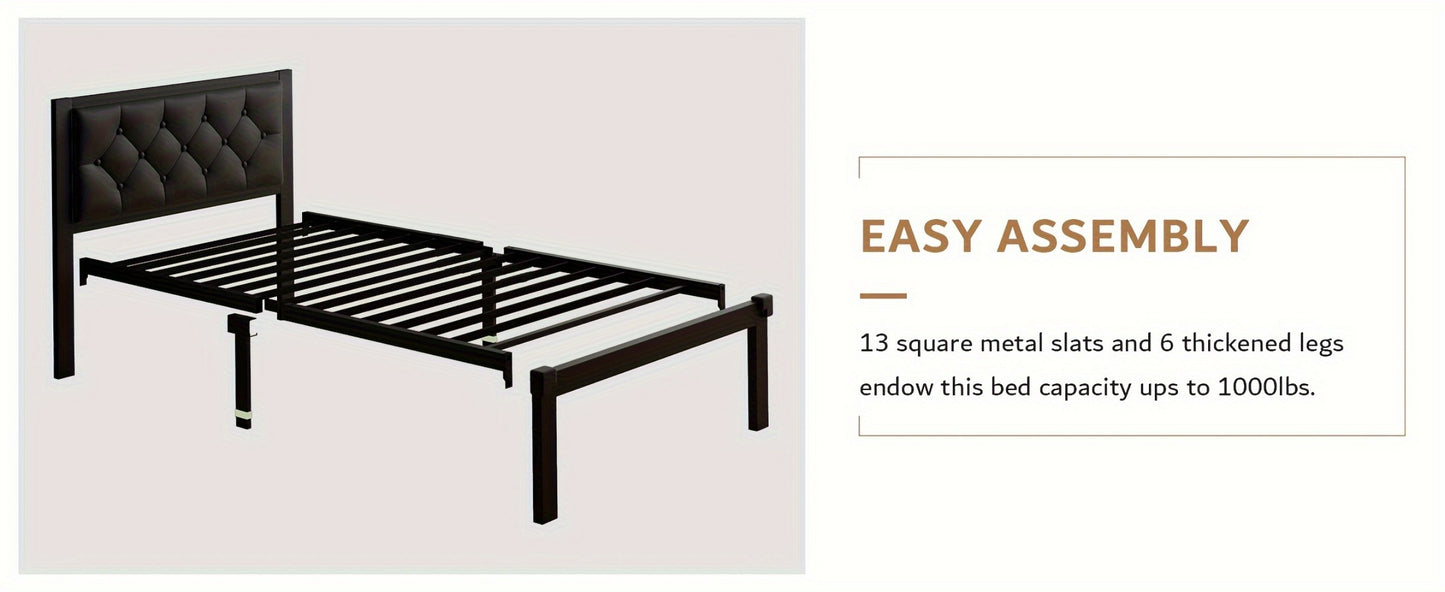 Platform Bed Frame with Button-Tufted Headboard, 12 Inch Under-Bed Storage Space, Steel Slat Support, No Box Spring Needed, Easy Assembly, Twin Full Queen