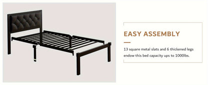 Platform Bed Frame with Button-Tufted Headboard, 12 Inch Under-Bed Storage Space, Steel Slat Support, No Box Spring Needed, Easy Assembly, Twin Full Queen