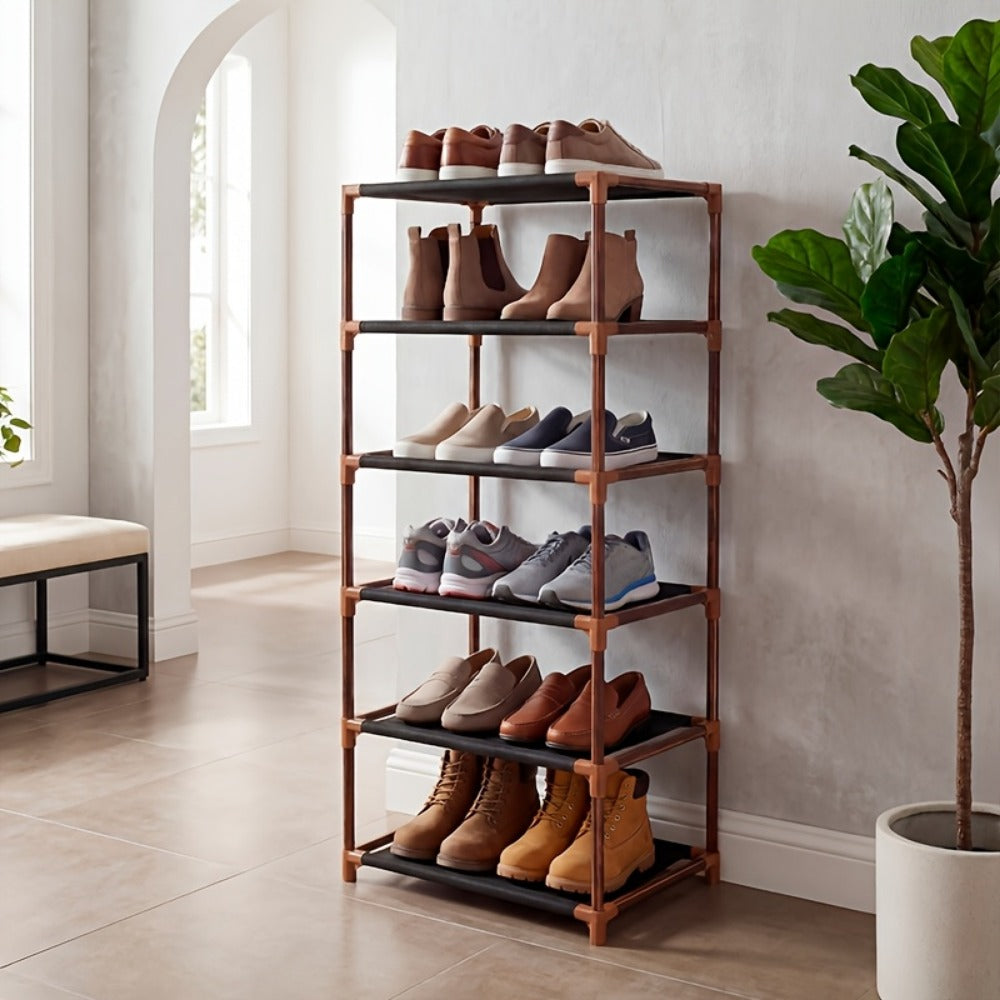 Bamboo Shoe Rack Foldable 2/6/7 Tier Entryway Organizer 20-Second Setup, Space-Saving Eco-Friendly Shoe Shelf for Hallway Closet Bedroom, Natural Charcoal No Tools Required