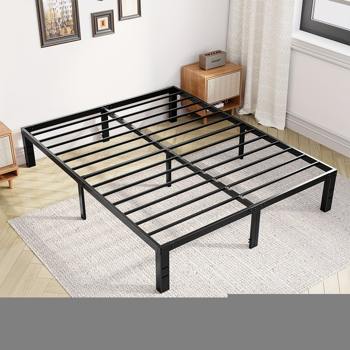 [Metal Platform Bed Frame] Bed Frame - 4 Size Platform Bed Frame Metal Mattress Foundation with Steel Slat Support, No Box Spring Needed, Storage Space Under Frame, Easy Assembly, Black