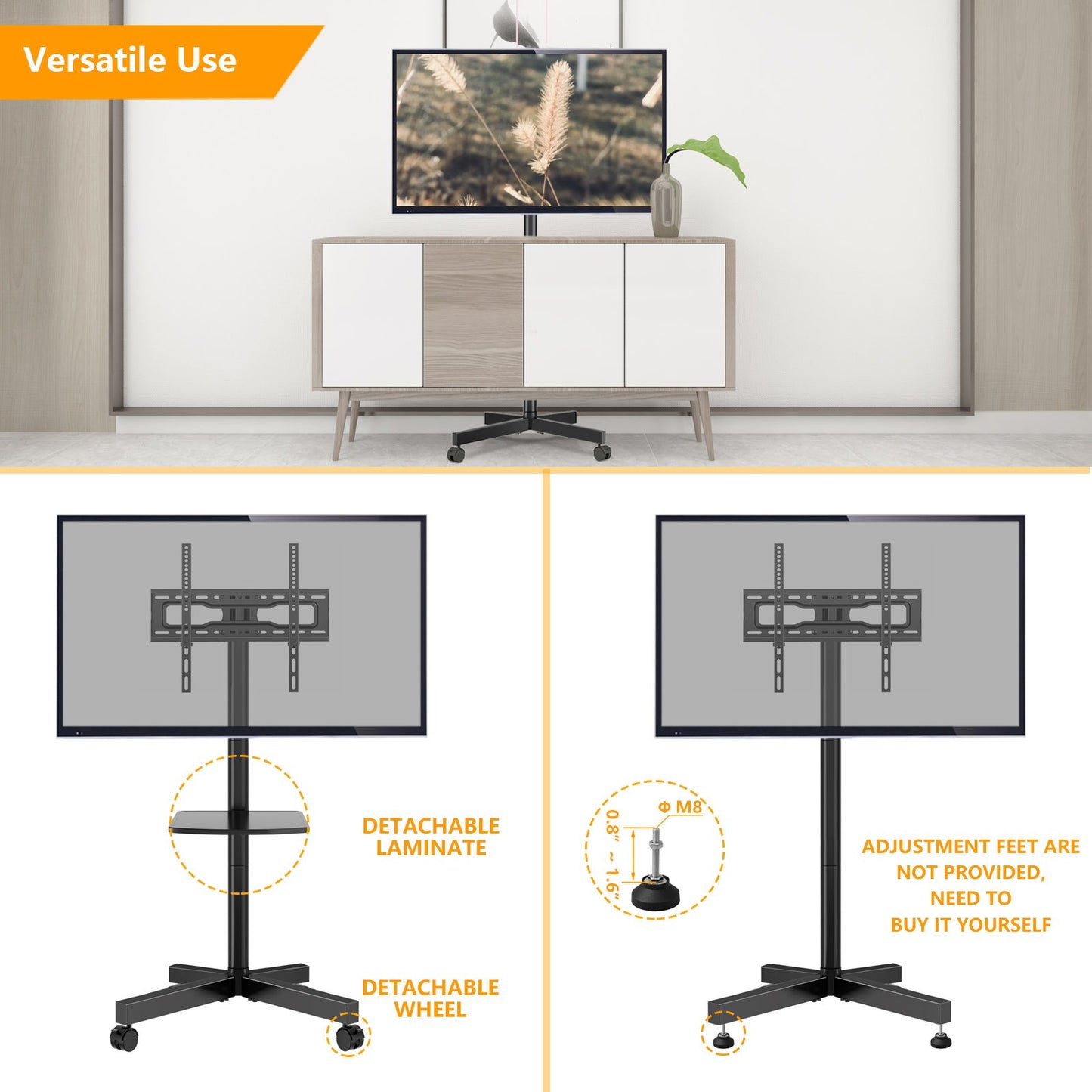 23-Inch Rolling TV Stand with Adjustable Height for Living Room detail image - detail view 4