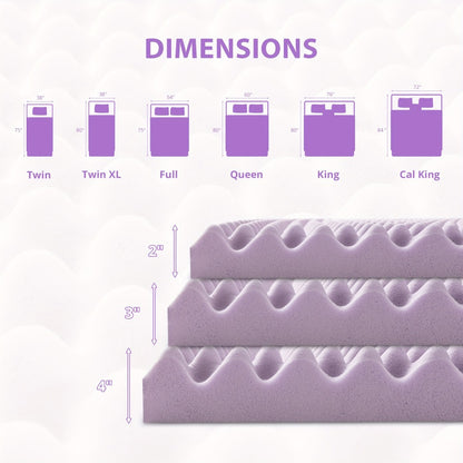 Egg Crate Mattress Topper Lavender Infused Memory Foam 2 3 4 Inch, Cooling Ventilated Soft Bed Topper for Pressure Relief & Support, Twin Full Queen King, Mattress Topper in a Box
