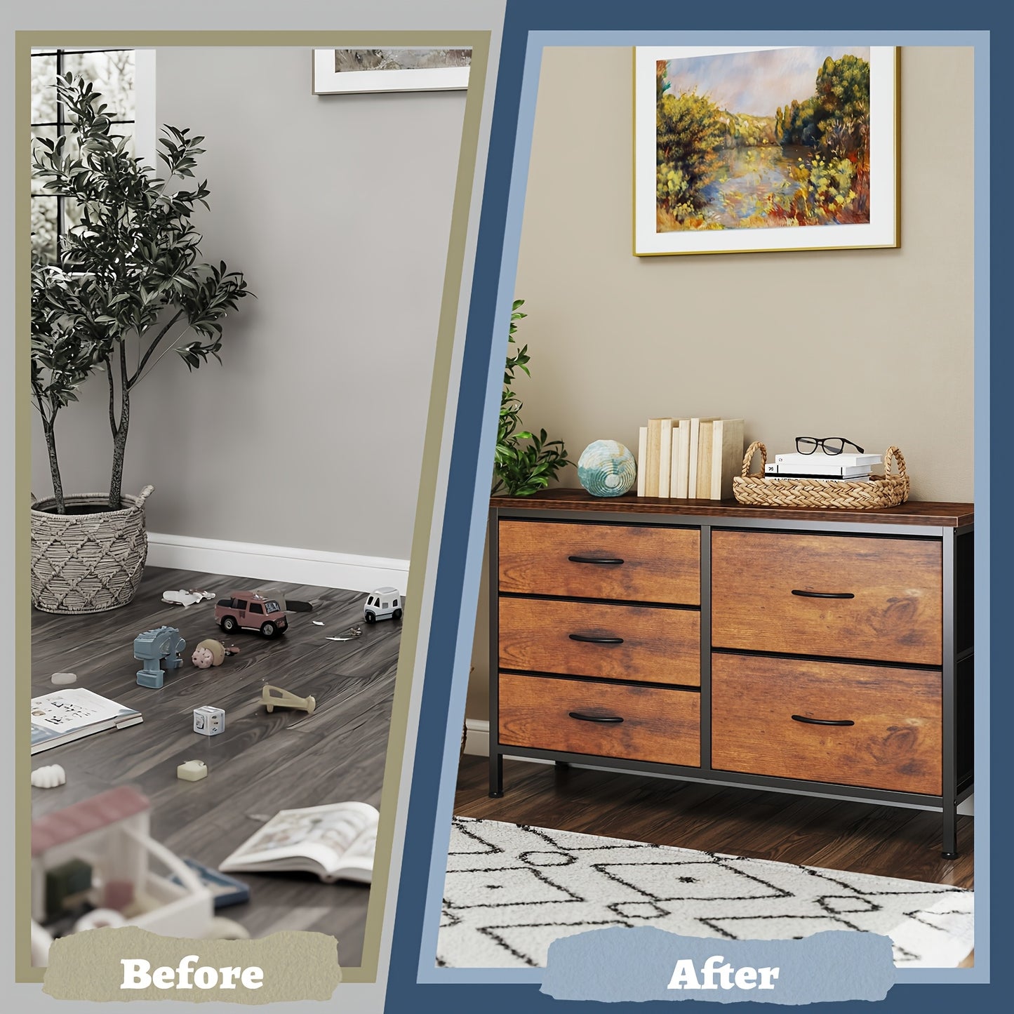 5/7/9 Drawer Cabinet, Wide Dresser with Fabric Bins And Drawer Organizer Spacious Storage Chest for Hallway