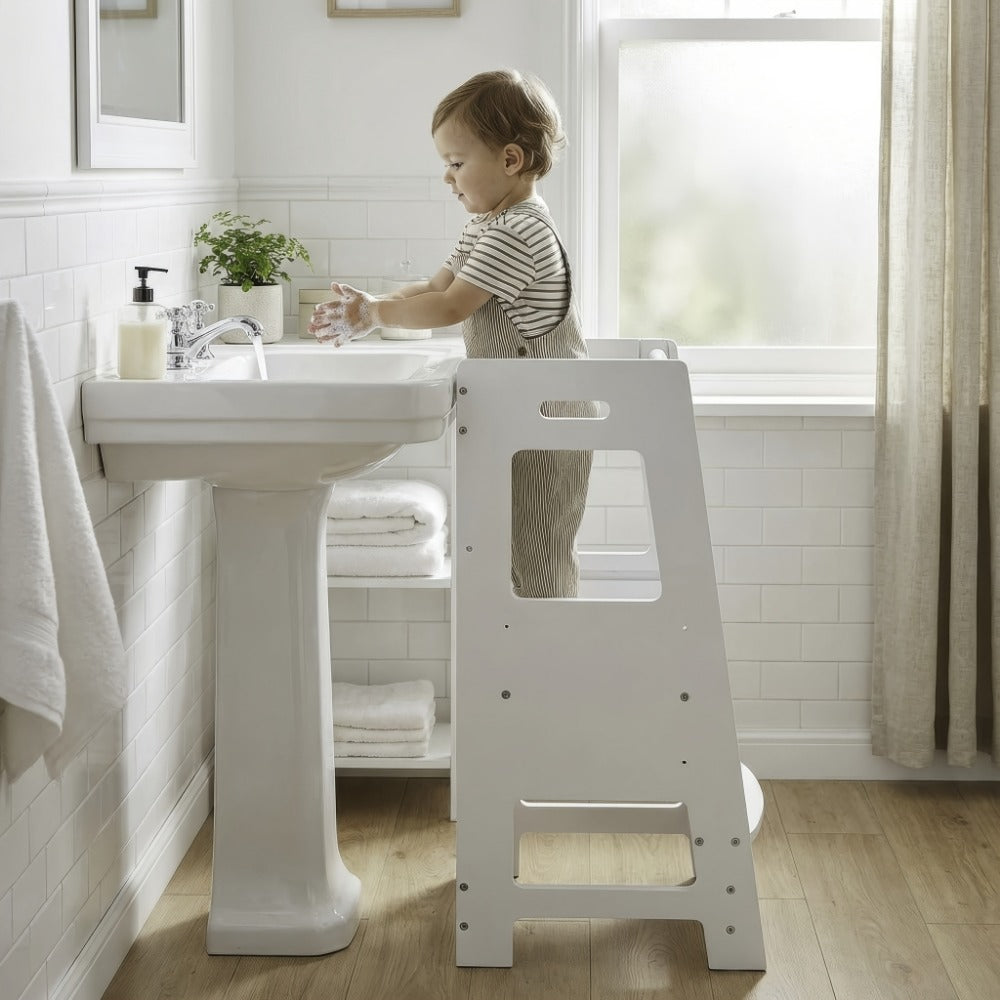Toddler Kitchen Helper Tower Standing Stool for Kitchen Counter Learning Step Stool for Toddlers Safe Sturdy Helper Standing Tower Random Color Wood Color