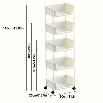 3/4/5 Layer White Storage Rack, Wheeled Mobile Rack, Suitable for Kitchen, Living Room, Bedroom, Office, Practical Best Storage Rack