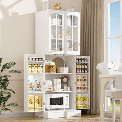 47 Inch Large Wooden Kitchen Storage Cabinets with Drawer and Adjustable Shelves, White Kitchen Pantry Storage Cabinet, Sturdy Buffet Cupboards Sideboard for Kitchen Dining Living Room Use