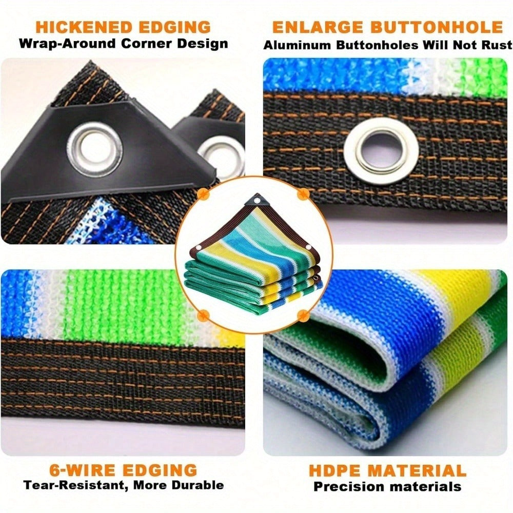 Sun Shade Net Striped Multicolor 90% Sunblock Breathable HDPE Plastic Corner Guards – 2 Sizes Outdoor Shade Cloth for Garden Terrace Balcony Carport Picnic