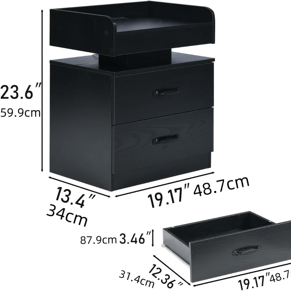 Nightstand with LED Lights & Charging Station – 2 Drawers Bedside Table, Modern End Table for Bedroom Living Room, White Black Grey, 1pc or 2pcs Set