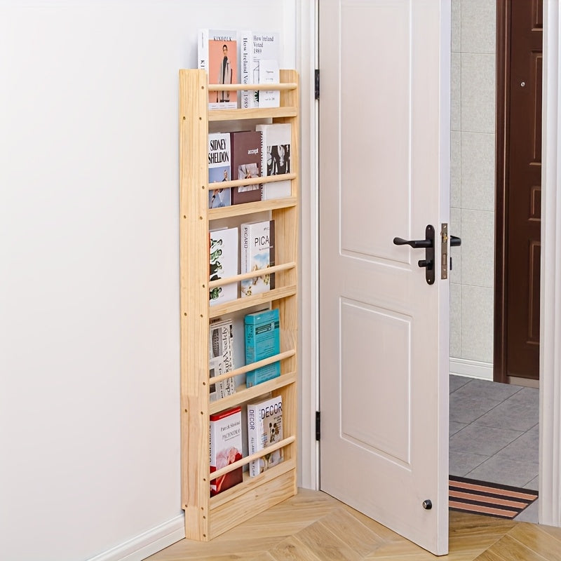 Creative Design, Ultra-Narrow Solid Wood Bookshelf, Bookcase, No Paint And Zero Formaldehyde, Wall-Mounted Bookshelf, Over-The-Door Bookshelf, Multi-Layer Shelf, Space-Saving