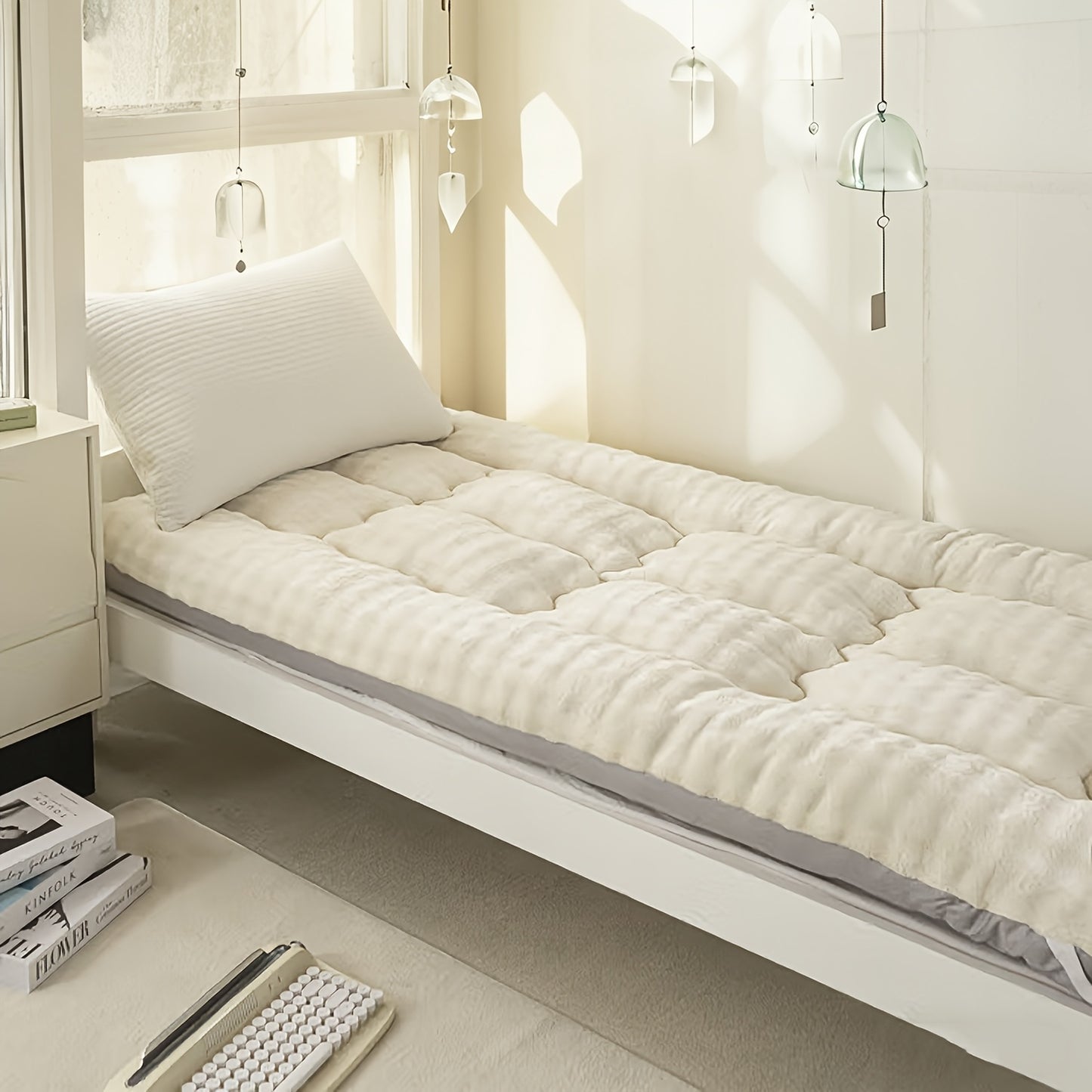 Soft Mattress Topper - Cooling Breathable Fiber Filling - Non-Waterproof, Woven Fabric Mattress Pad - Available for All Seasons, Ideal for Bedroom, Guest Room, Dormitory