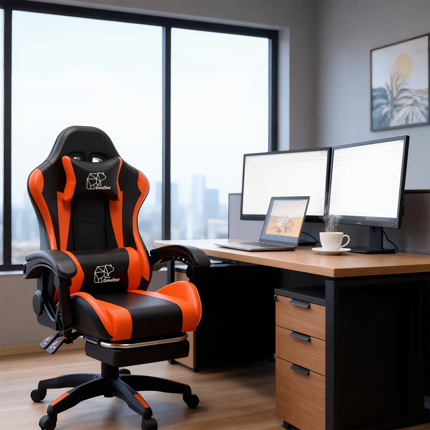 1pc with Footrest/without Footrest Chair, Suitable for Adults And Teenagers, Featuring A Lumbar Support, And Fixed Armrests. An Ergonomic Seat, Home Office Settings, Modern Gaming Chairs, High-quality Padding, Suitable for Home And Office Use