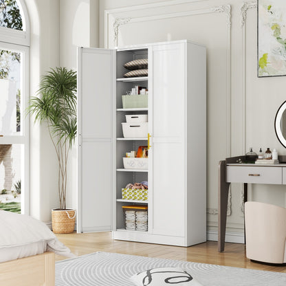 Metal Storage Pantry Cabinet 75" with Two Doors | Tall Freestanding Kitchen Storage Cabinet for Pantry, Garage, Laundry Room & Office | Adjustable Shelves | White, Black or Green