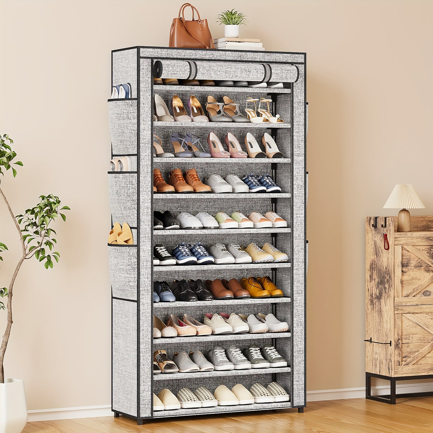 10-Tier Shoe Storage Organizer, Shoe Rack, Shoe Storage Cabinet, Large Capacity 50-56 Pairs Tall Shoe Shelf Free Standing Storage Cabinet Entryway Closet, Dustproof Floor Standing Storage Cabinet with Easy Assembly, for Halloween And Christmas