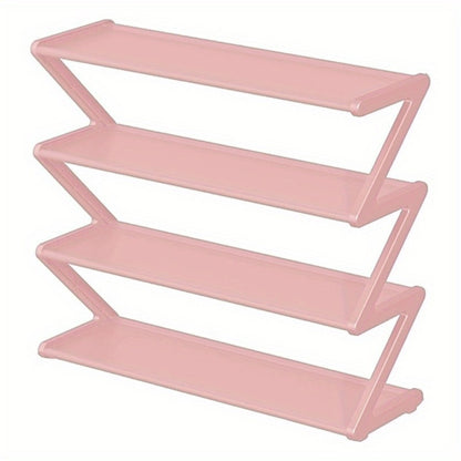 Foldable Z-Design Shoe Rack Large Capacity Non-Woven Entryway Shoe Organizer – Space-Saving Portable Shoe Storage for Foyer, Hallway & Door, Black & Pink