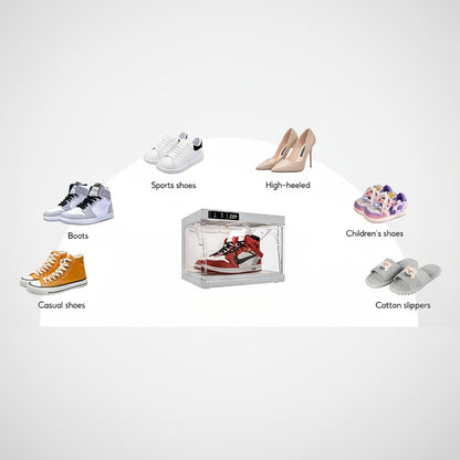 LED Intelligent Control Shoe Storage Box, Transparent Plastic Stackable, Suitable for Sports Shoe Display Cabinets And Collection Boxes, Automatic Opening Shoe Storage Box, White 1/4 Pack, Suitable for Sports Shoe Collection, Wardrobe Storage