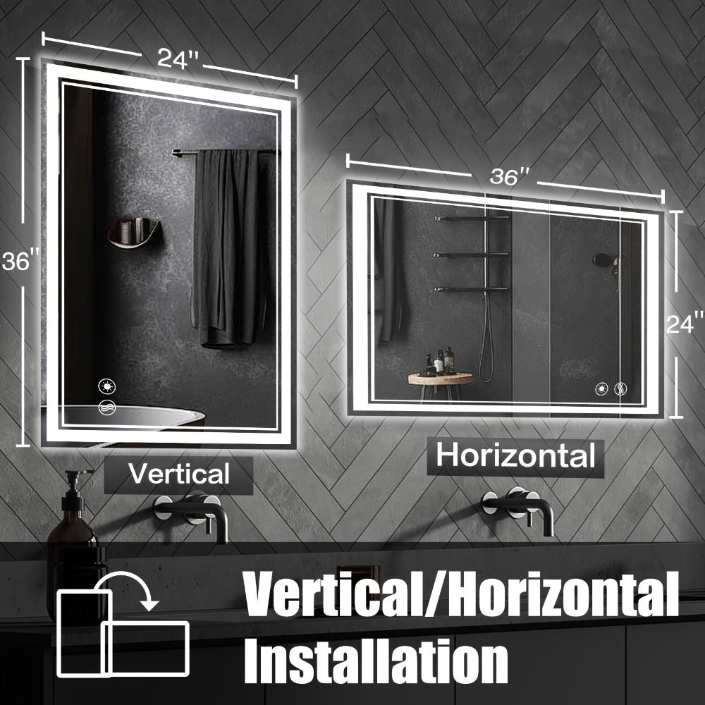 48x28 LED Bathroom Mirror with Lighting, Anti-fog, Adjustable Brightness, Backlight + Front Light, Smart Bathroom Dressing Mirror, Memory Function, Touch Screen Function, Shatterproof, Tempered Glass (horizontal/vertical)
