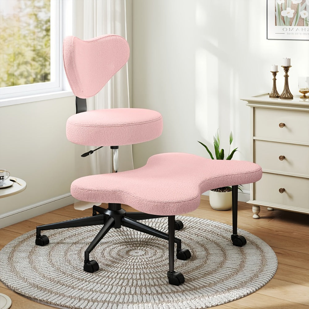 Cross-Legged Meditation Chair with Wheels – Height Adjustable ADHD Chair, Ergonomic Crescent Back Support, Memory Foam Seat, 360° Swivel, Teddy Fleece & Faux Leather in 4 Colors
