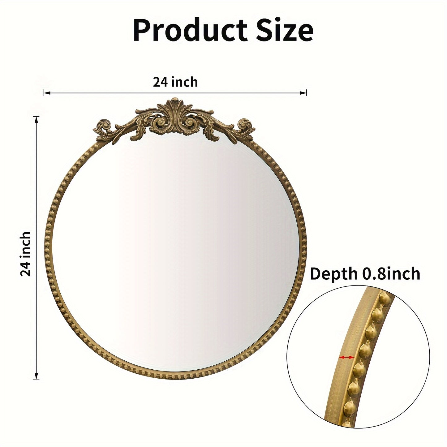 Wall Mirror shown in the Vintage Golden, 24inch option