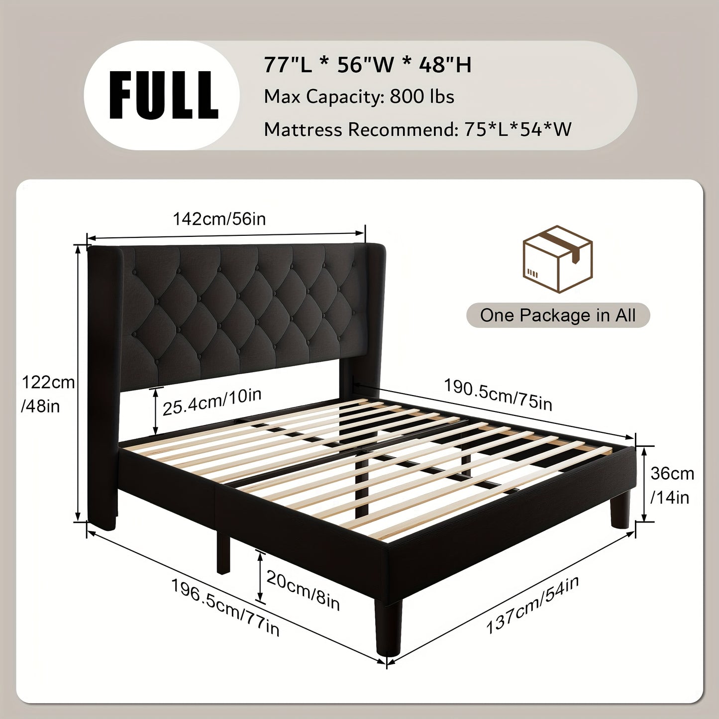 Bed Frame shown in the Black, Full option