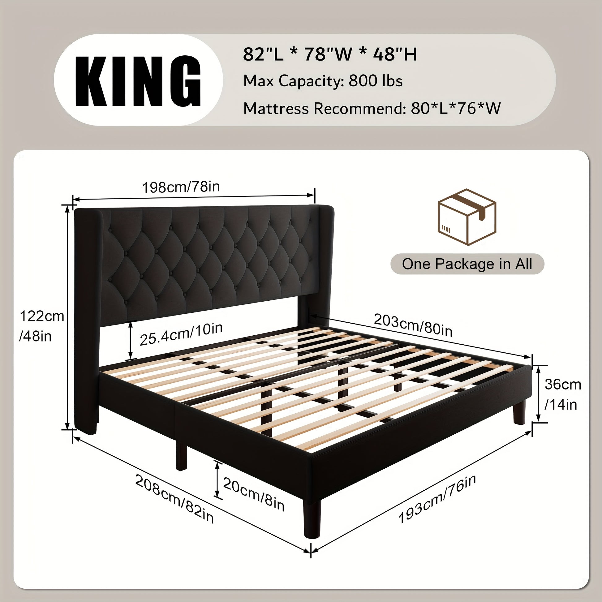 Bed Frame shown in the Black, King option