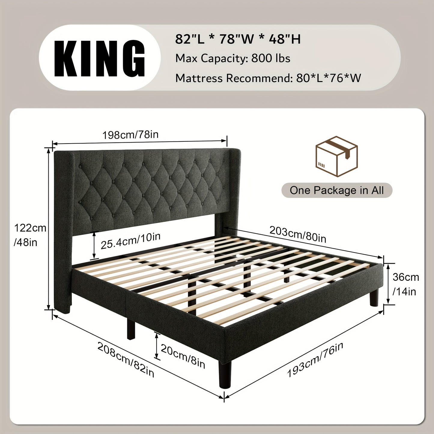 Bed Frame shown in the Dark Gray, King option