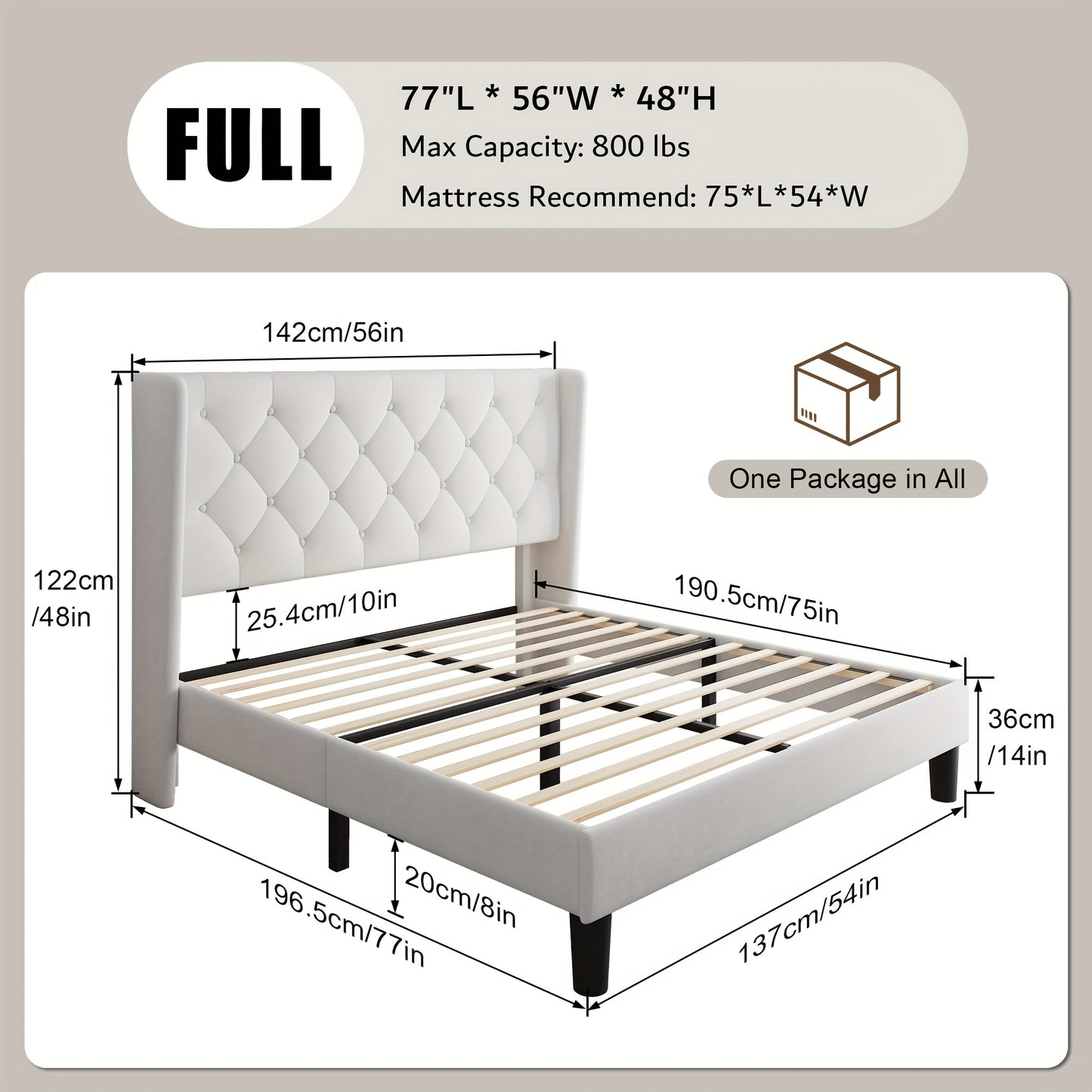 Bed Frame shown in the White, Full option