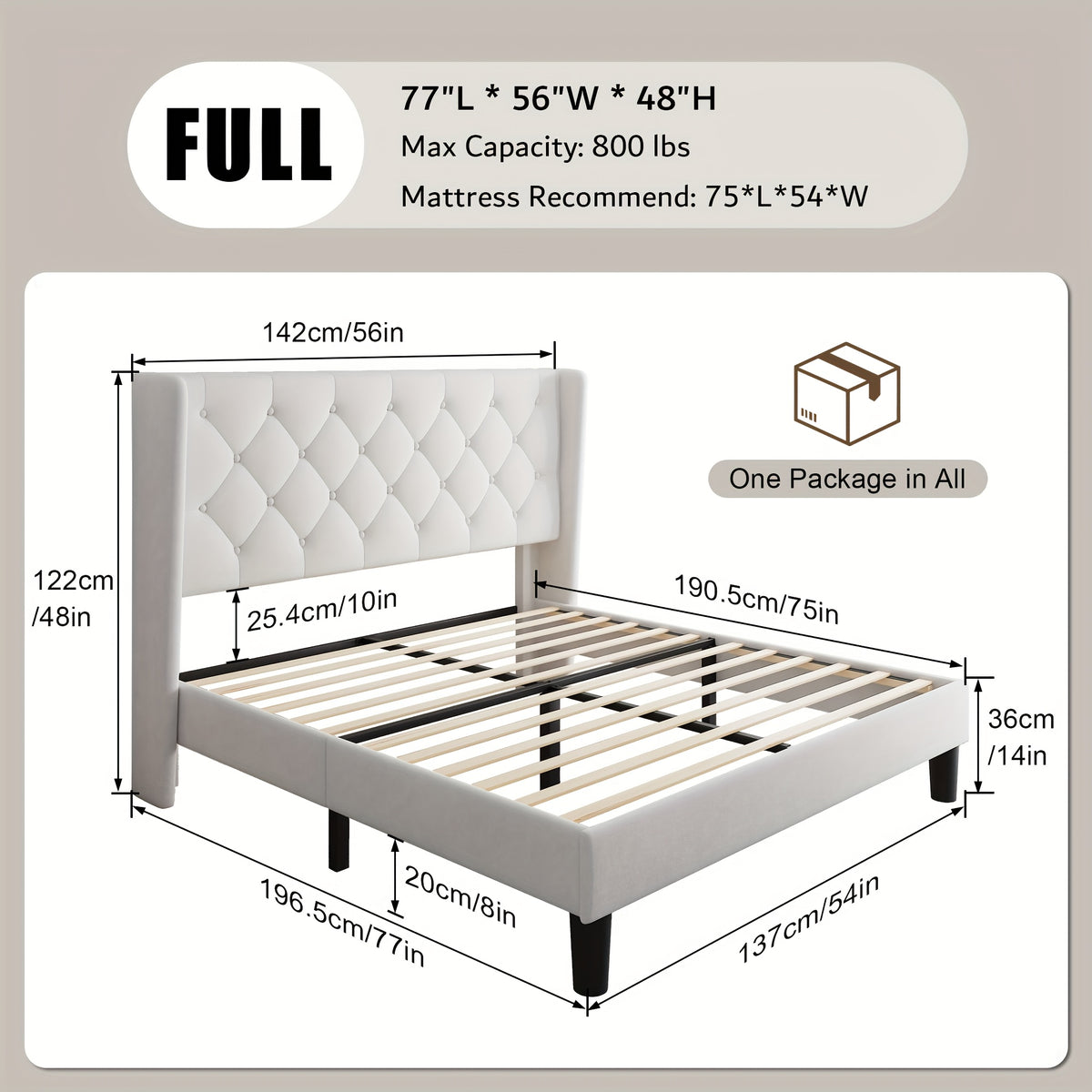 Bed Frame shown in the White, Full option