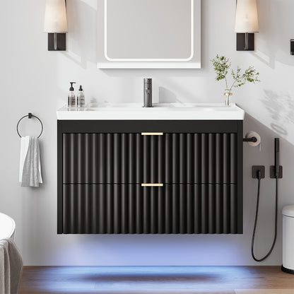 24-Inch Wall-Mounted Bathroom Vanity with LED Lighting for Dressing and Daily Routines detail image - detail view 10