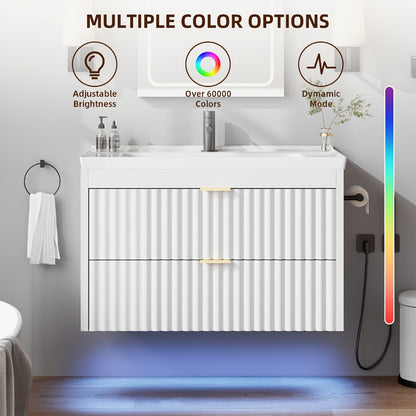 24-Inch Wall-Mounted Bathroom Vanity with LED Lighting for Dressing and Daily Routines detail image - detail view 14