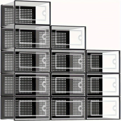 Shoe Organizer, Stackable Boxes Clear Plastic with Lid 12/24 Pack, Interlocking shown in the main product view