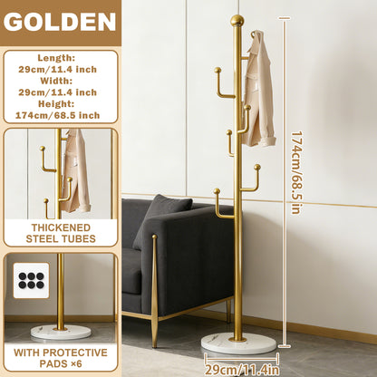2-in 1 Multipurpose Freestanding Coat Rack with Storage Basket - 6 Hooks and 4 Universal Wheels, Mobile Clothes Hanger, Space-Saving Freestanding Clothes Rack Organizer, for use in Entryway, Living Room, Bedroom, Home, Office, Bathroom for Hats, Coats, Sc