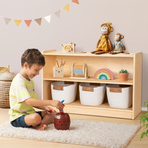 Wood Shelf And Storage, 35.4" L, Wood Bookshelf And Organizers, 2-Tier Storage Cabinet Shelves And Kids Bookcase For Classroom, Kindergarten, Kids Room, Playroom.