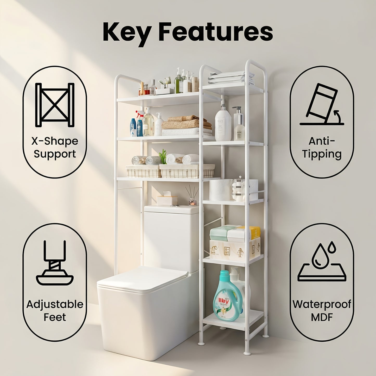 Freestanding Over The Toilet Storage Shelf | Space-Saving Multifunctional Rack in, Artificial Board Material, Casual Style by SUOERNUO