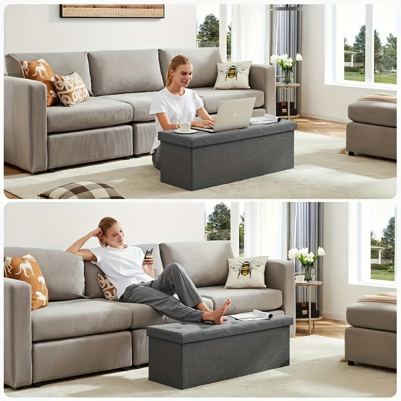 43-Inch Large Folding Storage Ottoman Bench with Padded Seat - Heavy-Duty Footrest & Hidden Compartment, Grey End of Bed Stool for Bedroom/Living Room, Entryway, Holds 660 Lb - Space-Saving Furniture Suitable for Bedroom, Living Room, Entryway