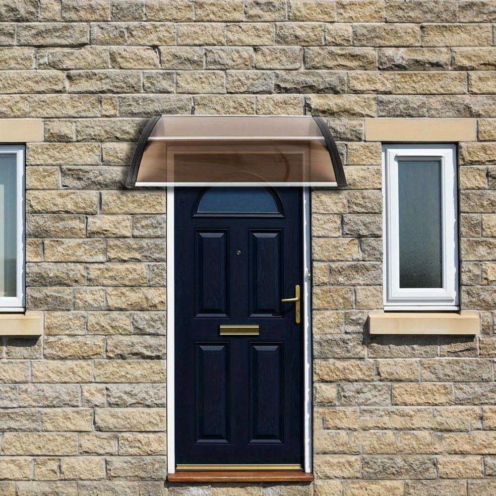Door Window Awning 40x40 Inch Polycarbonate Panel Exterior Canopy with Aluminum Strips & Black ABS Brackets for Home Eaves Rain Sun Shade