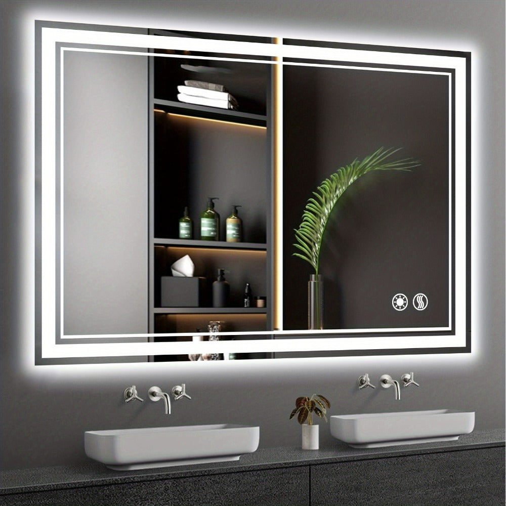 48x28 LED Bathroom Mirror with Lighting, Anti-fog, Adjustable Brightness, Backlight + Front Light, Smart Bathroom Dressing Mirror, Memory Function, Touch Screen Function, Shatterproof, Tempered Glass (horizontal/vertical)