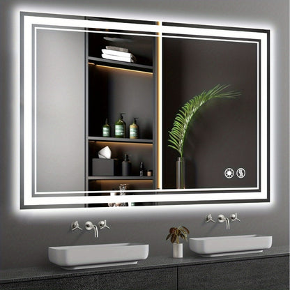 48x28 LED Bathroom Mirror with Lighting, Anti-fog, Adjustable Brightness, Backlight + Front Light, Smart Bathroom Dressing Mirror, Memory Function, Touch Screen Function, Shatterproof, Tempered Glass (horizontal/vertical)