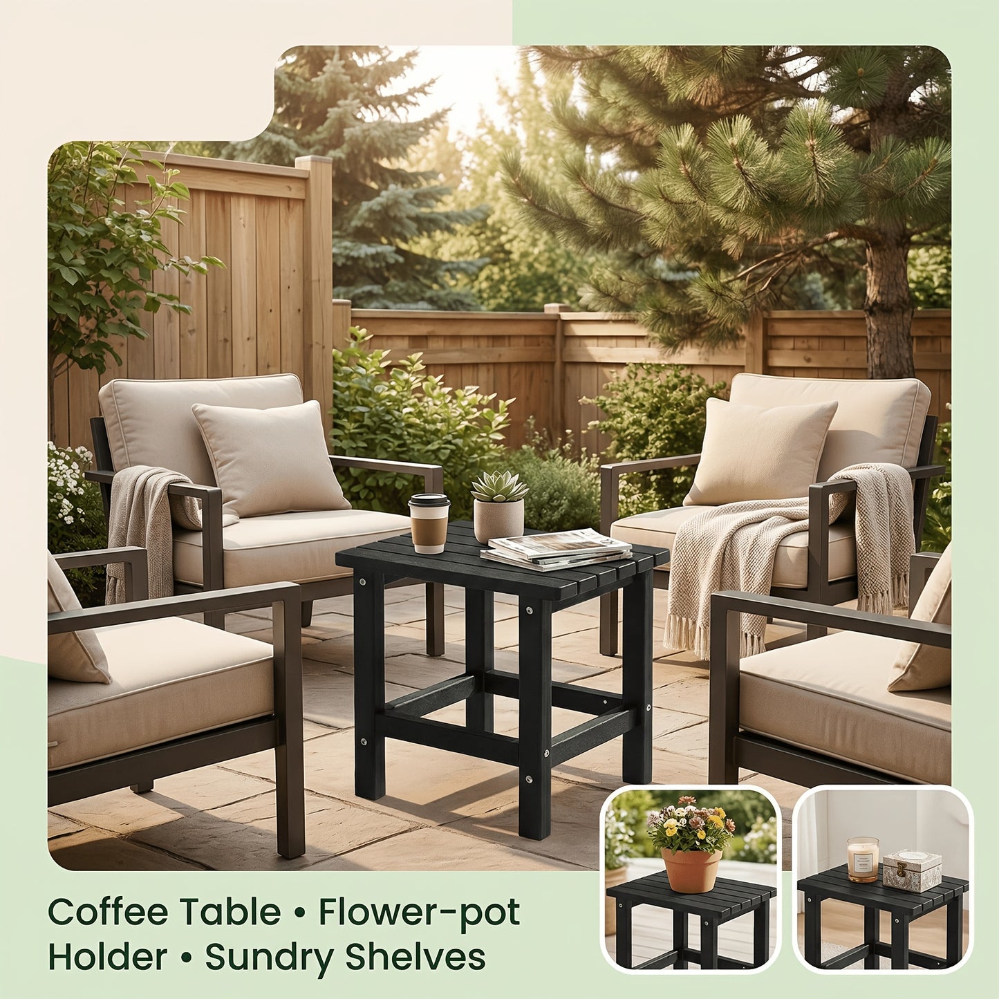 [Weather Resistant Side Table] Weather Resistant Oversized Outdoor Side Table | 19.68" Poly Lumber Adirondack Patio Side Table for Poolside, Garden, Christmas & Halloween