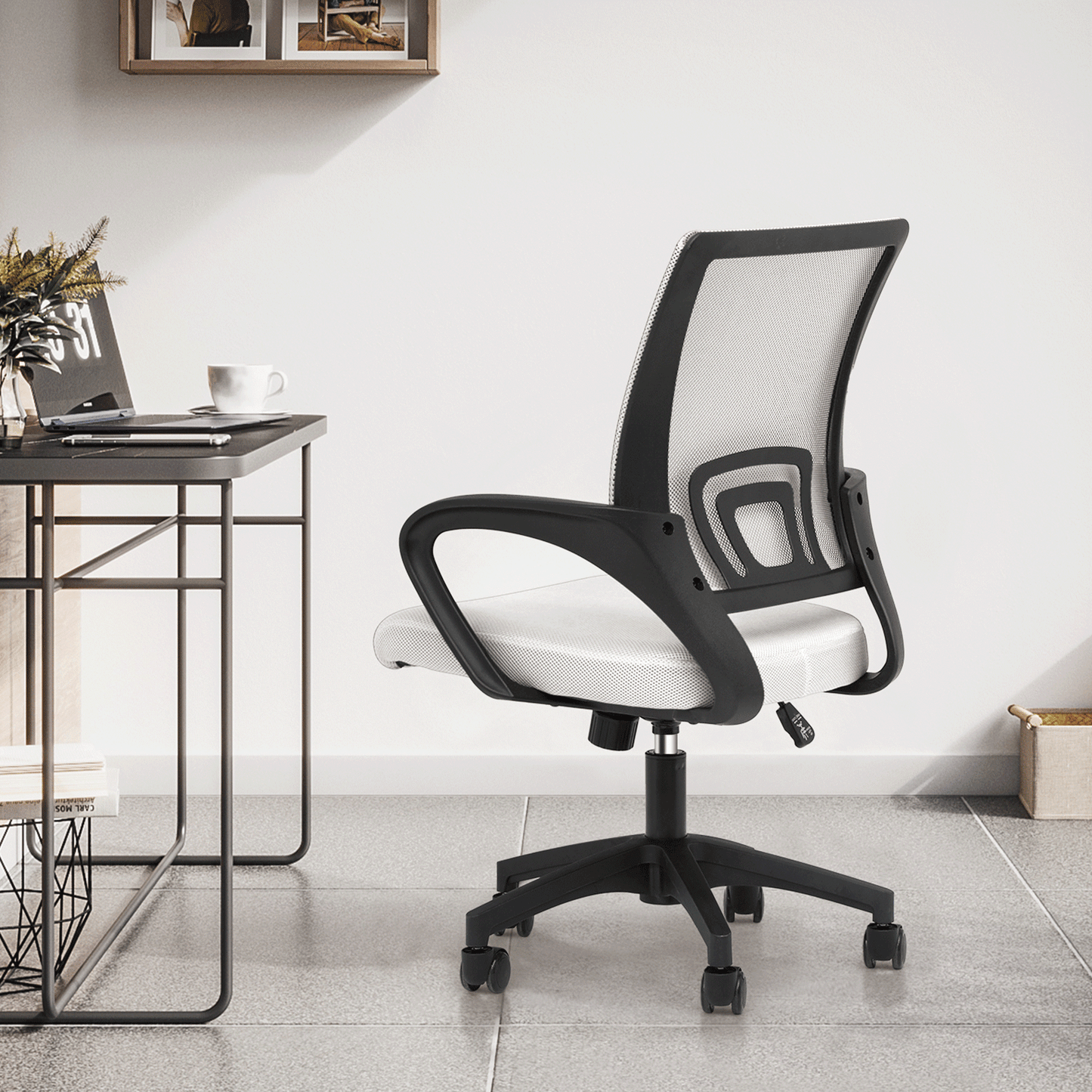 Mesh Office Home Chair, Mid Back Ergonomic Rolling Swivel Chair with Padded Seat and Armrest
