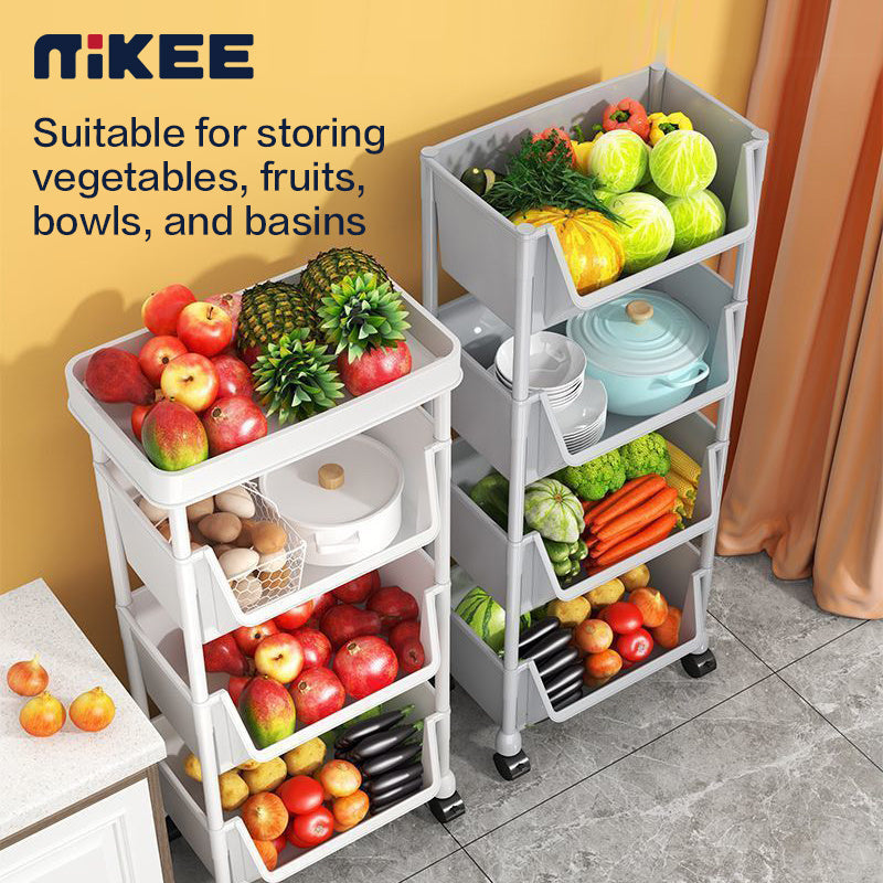 Rolling Cart Organizer, Kitchen Storage Shelf with Lockable Wheels, for Living Room Office Bathroom Garage Narrow Spaces