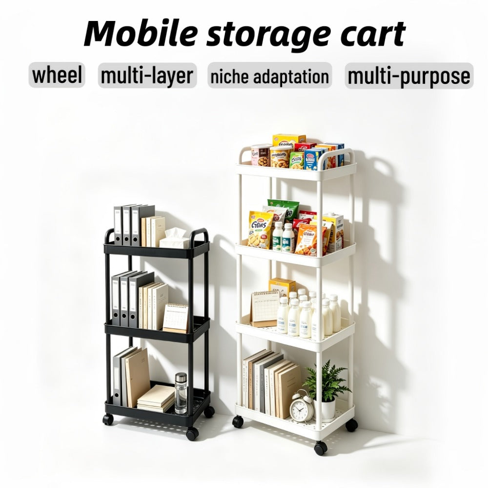 4 or 5-Tier Rolling Storage Trolley Rack – Movable Multi-Layer Floor Organizer for Bathroom, Kitchen & Toilet, White or Black