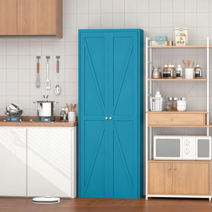 71" Farmhouse White Kitchen Pantry Cabinet - 2 Barn Doors, 4 Adjustable Shelves & Legs - Ideal for Cupboard, Dining, Bath, Living, Office, Laundry Room