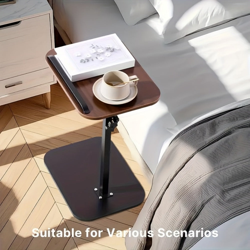 C-Shaped Side Table Adjustable Height 360° Rotating Sofa End Table, TV Tray Laptop Desk Nightstand for Bedroom Living Room Small Spaces, Black & Coffee Brown