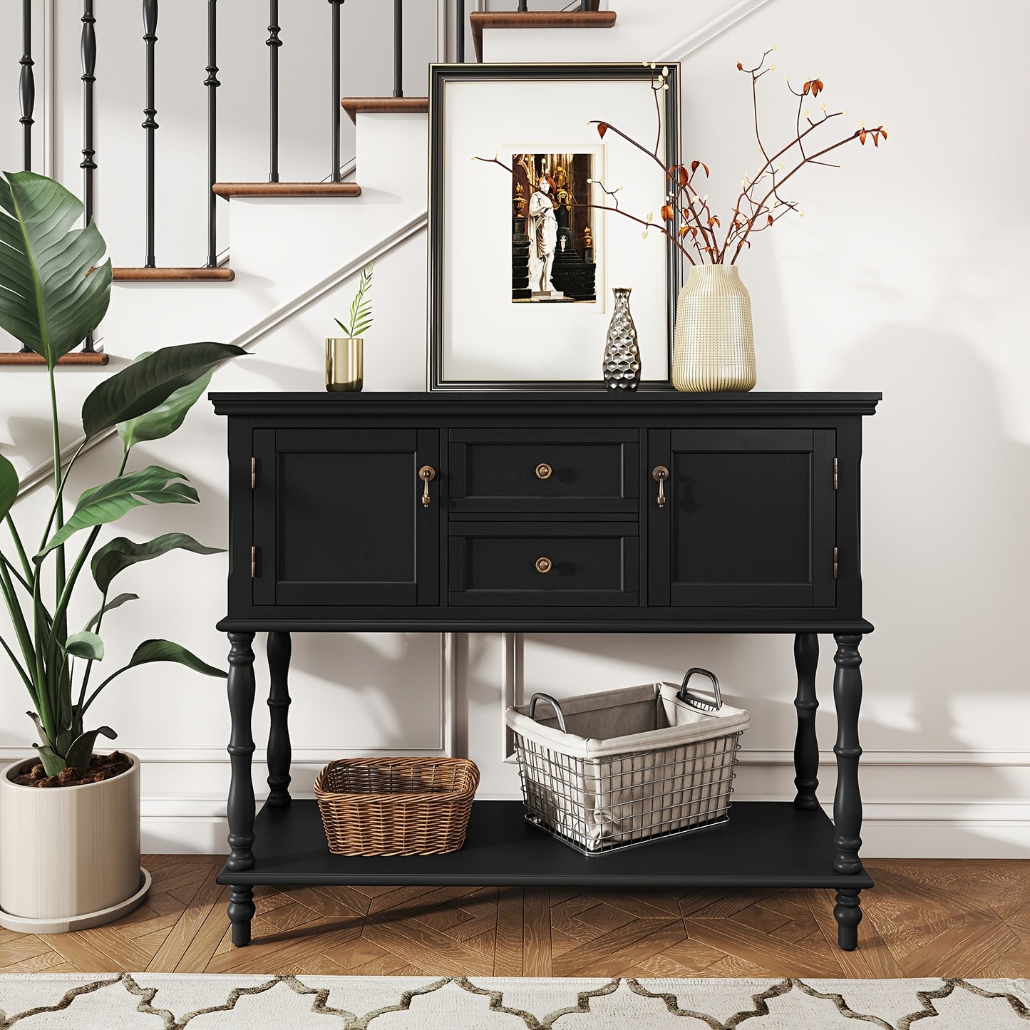 Console Table with 2 Drawers | Entryway Table with Storage Shelf, Wood Accent Sofa Table for Living Room, Entrance, Hallway, Couch - Classic Style, High-Density Fiberboard
