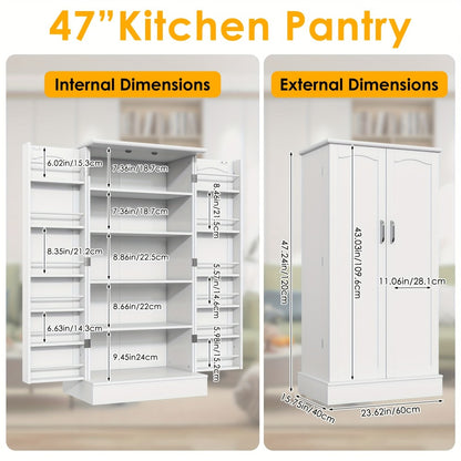47 Inch Freestanding Pantry Cabinet with Adjustable Shelves - Kitchen Storage Cabinet Buffet Sideboard for Dining Room and Living Room