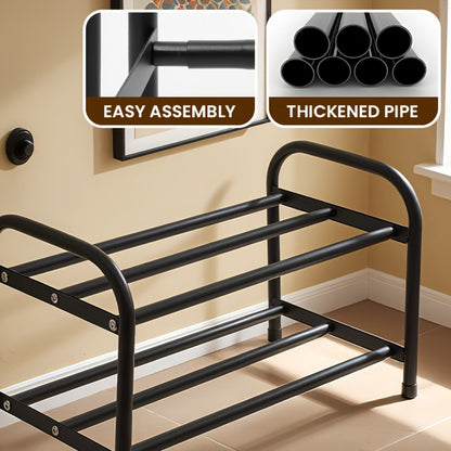Adjustable Metal Shoe Rack 3-Tier Expandable Width 17.7"-32.6" Freestanding Shoe Organizer for Entryway Cloakroom Foyer – Sturdy Black Steel Shoe Shelf
