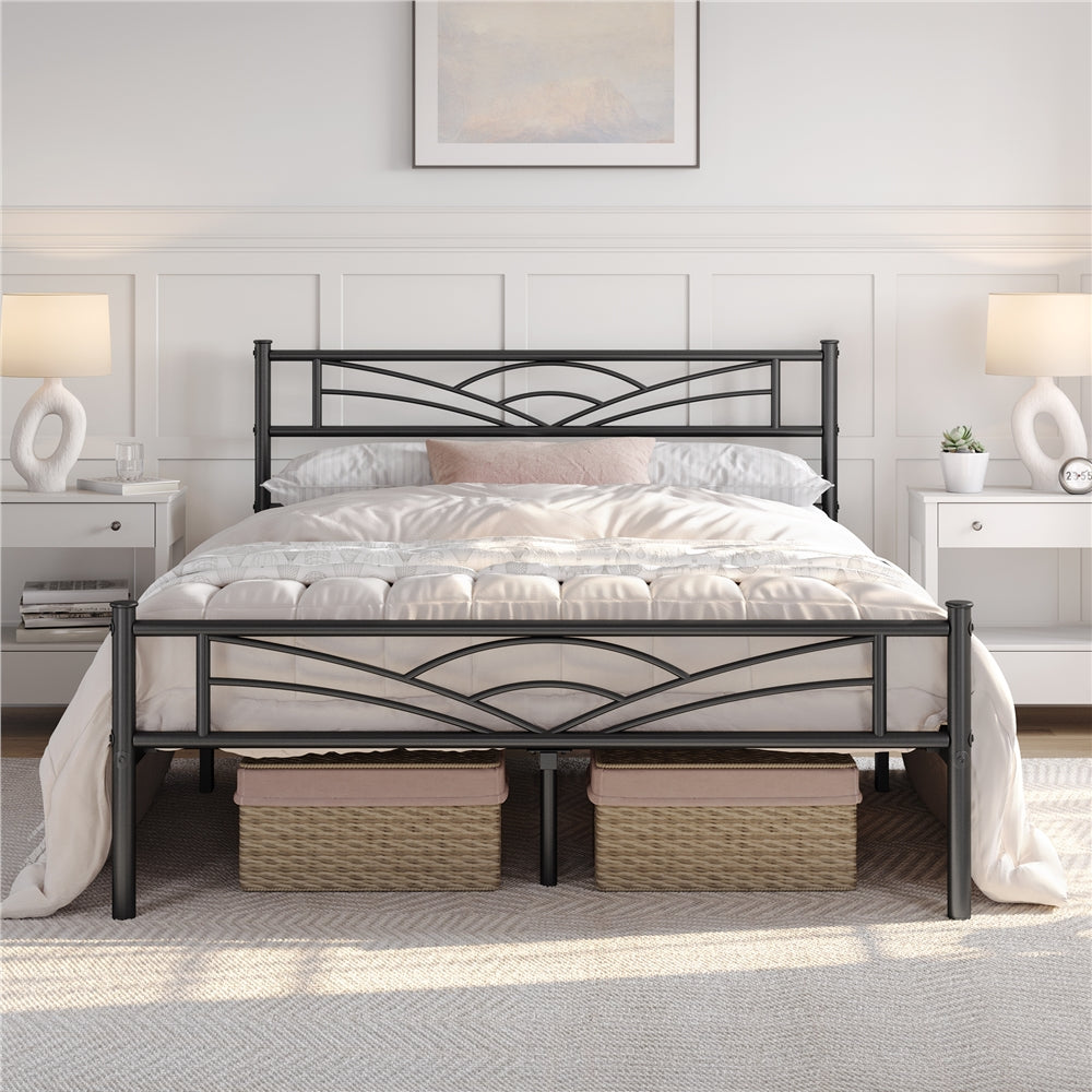 Costoffs Metal Platform Bed Frame with Cloud-inspired Design Headboard and Metal Bed Slats, Ample Under-bed Storage, Halloween Gift, Christmas Gift