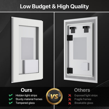 LED Bathroom Mirror 24x36 Inch with Front & Backlight Anti-Fog Dimmable, 3 Color Temperatures Memory Function Shatter-Proof Tempered Glass Vanity Wall Mirror Horizontal Vertical
